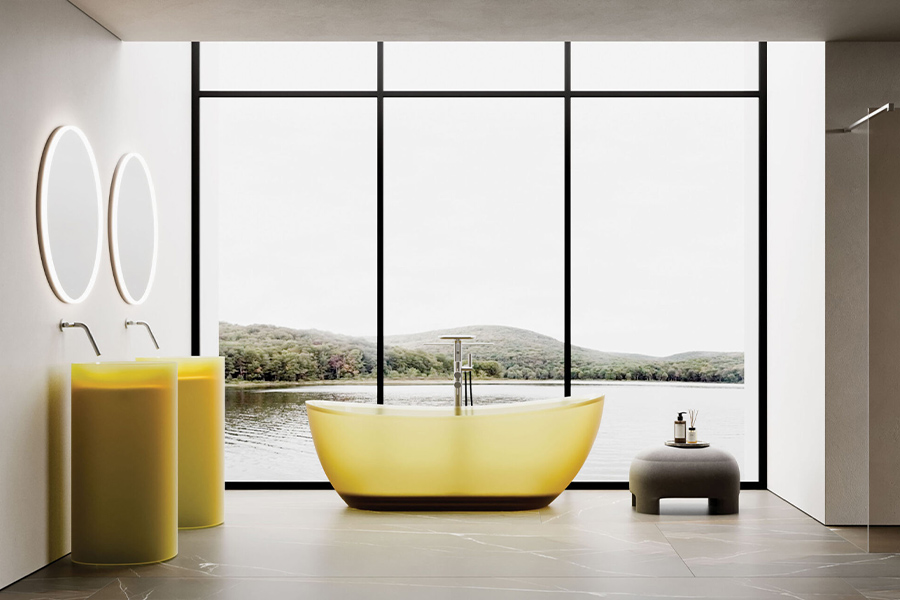 Contemporary bathrooms boldly embrace translucency and colour. Explore the new Habe collection.